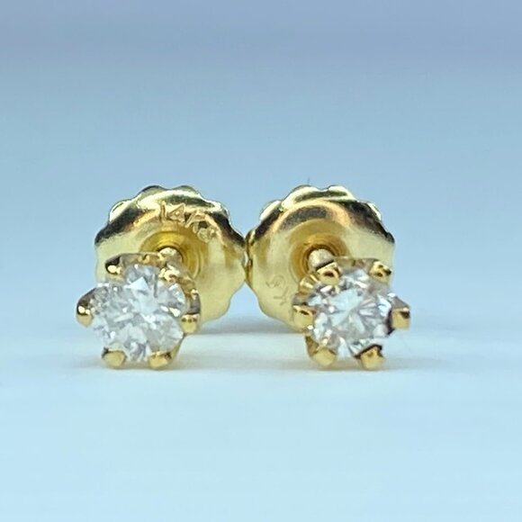 14k Yellow Gold 0.3ct Round Brilliant Cut Diamond 6 Prong Stud Earring